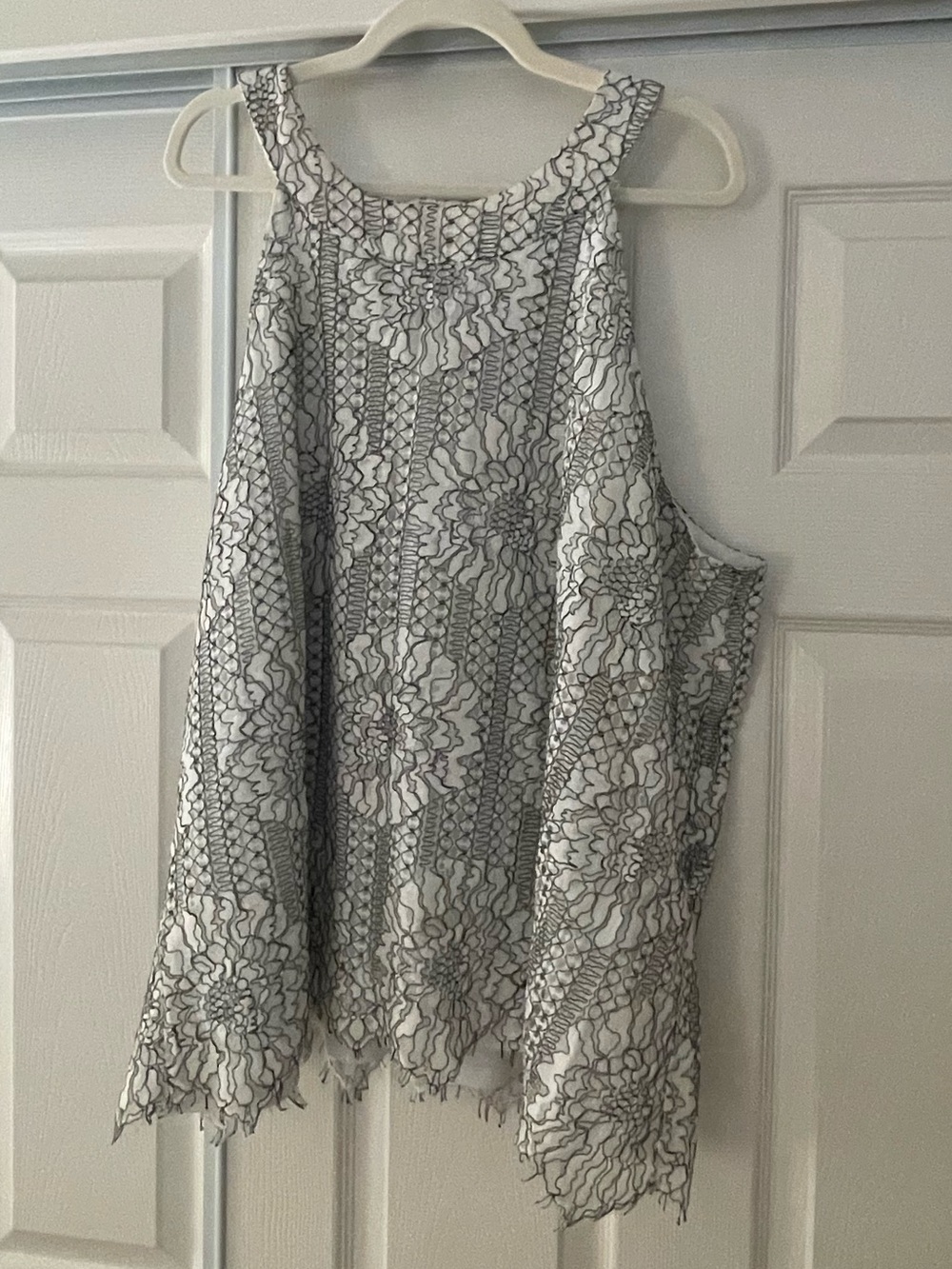 Skies are Blue Lace Overlay Sleeveless Tank Top in White and Black